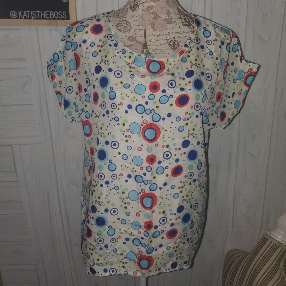 Livagirl multicolor circle print xl blouse nwt